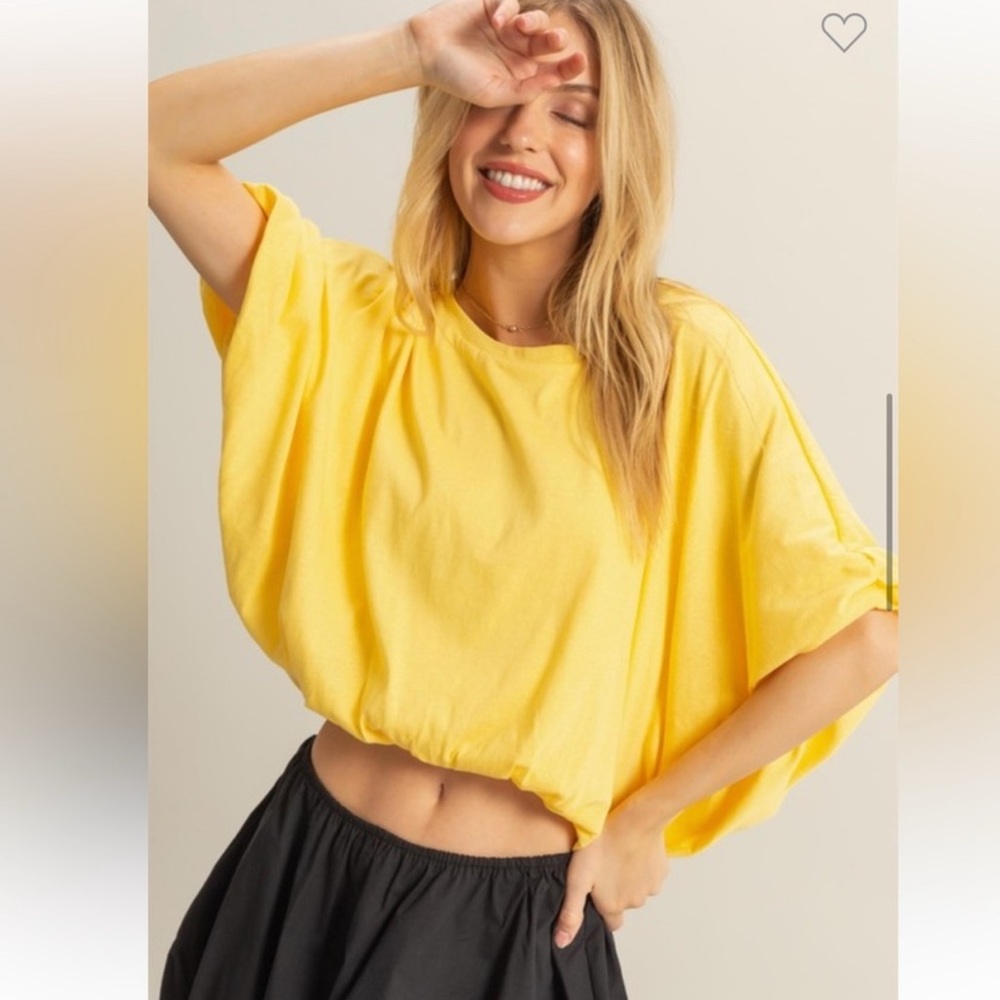 Yellow Short Sleeve Bubble Hem Top